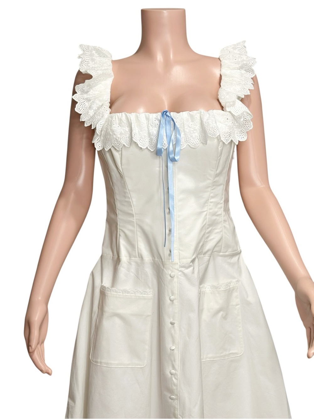 HOUSE OF CB Mathilde Broderie-Anglaise Stretch-Cotton Dress, Cloud Dancer, L+ - Picture 10 of 11